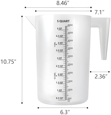 1 Gallon / 5 Quart / 5000 ml Large Plastic Measuring Pitcher - Image 6