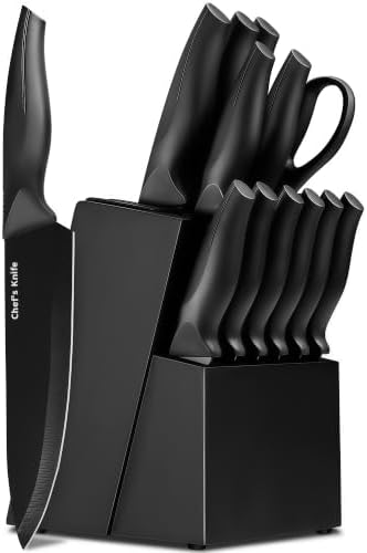 LINHAO 14-Piece Black Kitchen Knife Block Set by LINHAO