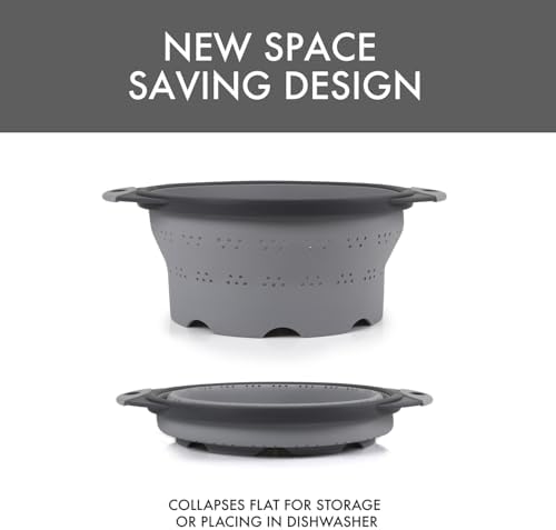 Dexas 10" Collapsible Silicone Colander in Cool Grey, Kitchen Strainer - Image 6