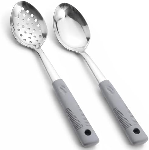 Serving Spoon Set with Silicone Handles, 2-Piece spoon by JULIPRO