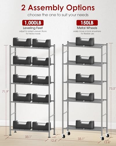 Sakugi 5-Tier Storage Shelves 33.1" x12.6' x73.5 Silver - Image 3