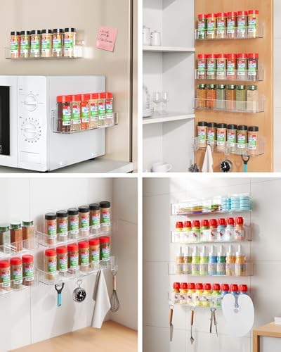 Nieifi Spice Rack Wall Mount, 4 Pack Clear, Screw/Adhesive - Image 6