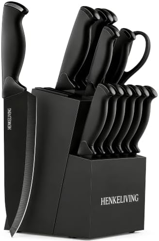 14-Piece Black Kitchen Knife Block Set by Unknown
