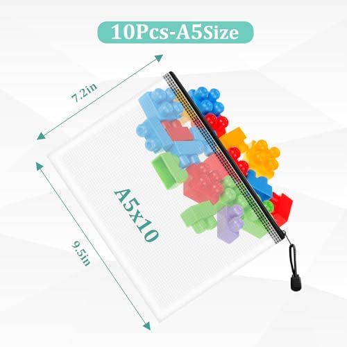 10pcs Mesh Zipper Pouch Bags Small, A5 9.4x7.1 Inches, Organizing Bags - Image 2