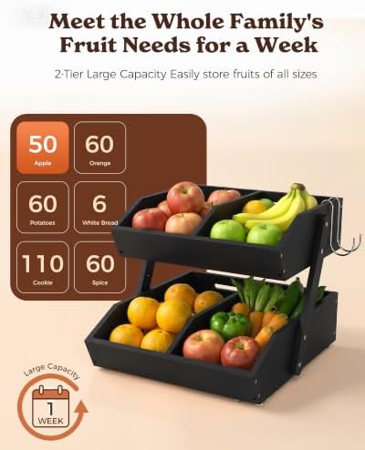 Sevenblue 2-Tier Bamboo Fruit Basket - Image 3