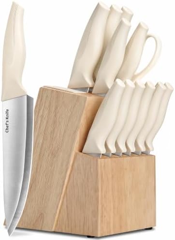 14-Piece Kitchen Knife Block Set by LINHAO