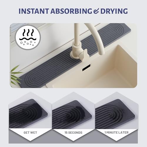 Fast Drying Kitchen Sink Splash Guard, Durable Stone Kitchen Faucet Mat - Image 3