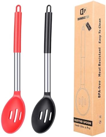 BUNDLEPRO Large Silicone Slotted Spoon, 2 Pack by BUNDLEPRO