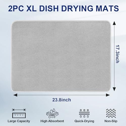 Large Dish Drying Mat 2 Pack, 23.8" x 17.3" Microfiber Ultra Absorbent - Image 2