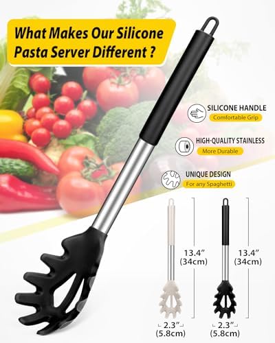 Silicone Pasta Fork, Kitchen Noodle Spoon Server, 2 Pack - Image 2