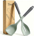 13Inch Silicone Cooking Spoon Spatula, Large Rubber Solid Slotted Spoon Set by TOWINGO