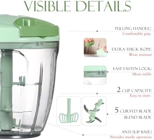 Ourokhome Manual Food Processor Vegetable Chopper, Portable Hand Pull String - Image 5