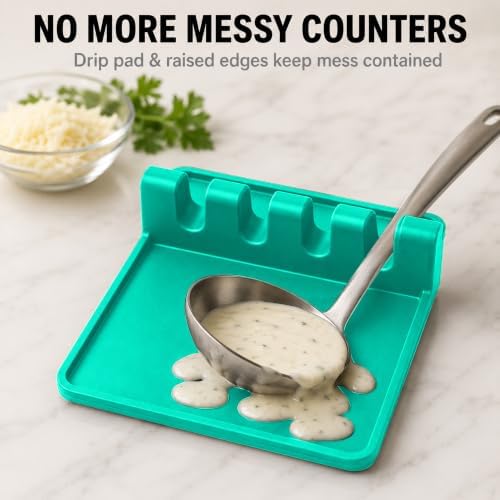 2 Pack Aqua Green Silicone Spoon Rest - Image 3