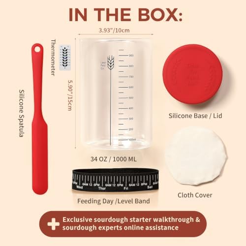 Sourdough Starter Jar Kit, 34oz Large Wide Mouth Sour Dough Jar Glass - Image 2