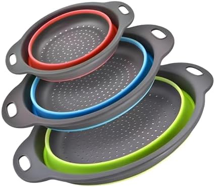 Collapsible Colander Set, 3 Pack Silicone Strainers by Youxiupinpai