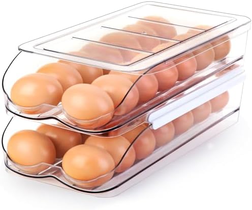 RoskDeewat Egg Holder for Fridge, Automatic Rolling Egg Container -2 Tier by RoskDeewat