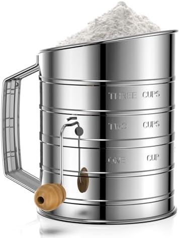 Flour Sifter for Baking, 3 Cup Hand Crank Sifter by Unknown