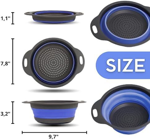 Round Silicone Blue Colander Collapsible – Foldable Kitchen Strainer Small - Image 2