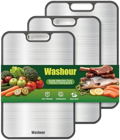 Titanium Cutting Boards for Kitchen, Non Toxic 2-in-1 Cutting Board Double Sided by Washour