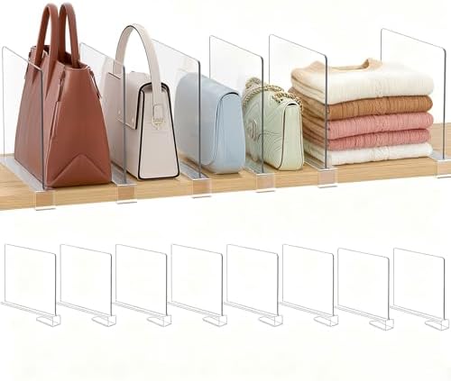 Purse Organizer for Closet Shelf Dividers: Clear Acrylic 8-Pack by Saccik