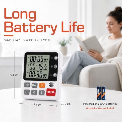 Backlit Magnetic 3-Channel Digital Kitchen Timer - Image 6