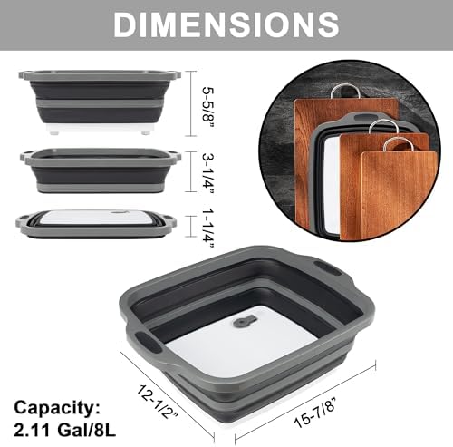 Collapsible Cutting Board with Container, Foldable Camping Sink with Colander - Image 2