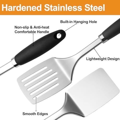 Stainless Steel Spatulas Set, 2 Pack Metal Solid & Slotted Turner - Image 2