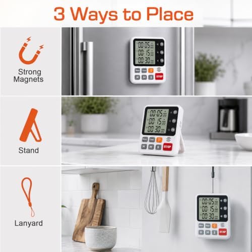 Backlit Magnetic 3-Channel Digital Kitchen Timer - Image 5