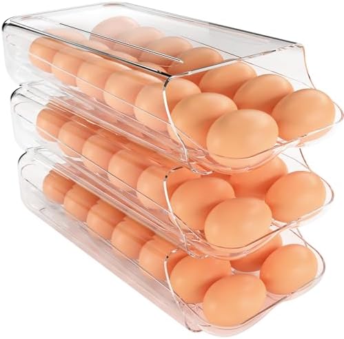theaoo Egg Holder for Fridge, Automatic Rolling Egg Container by theaoo