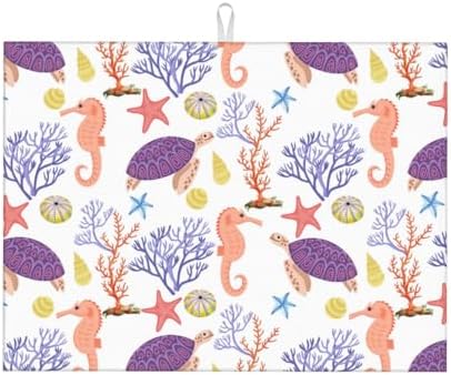Purple Beach Sea Turtle Dish Drying Mat by indokyeyqaz