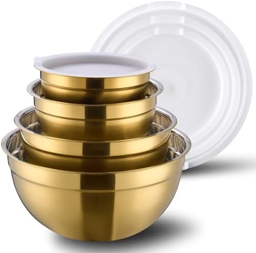 4 Piece Gold Mixing Bowls With Lids by DINYWOW