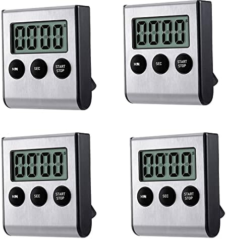 4 Pack Digital Kitchen Timer Magnet, Stainless Steel Cooking Timers by Kyzistn