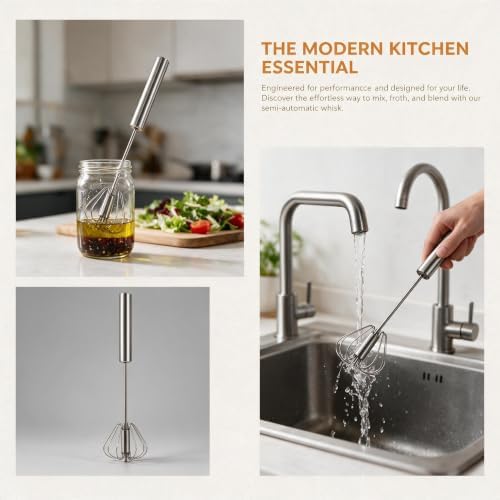 Semi-Automatic Stainless Steel Egg Whisk, 3 Pack Hand Push Rotary Whisk - Image 4