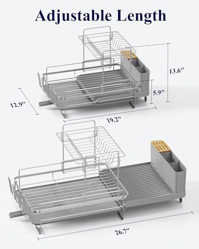 Kitsure Extendable Dish Drying Rack, 19.2"-26.7" L x 12.9" W - Image 5