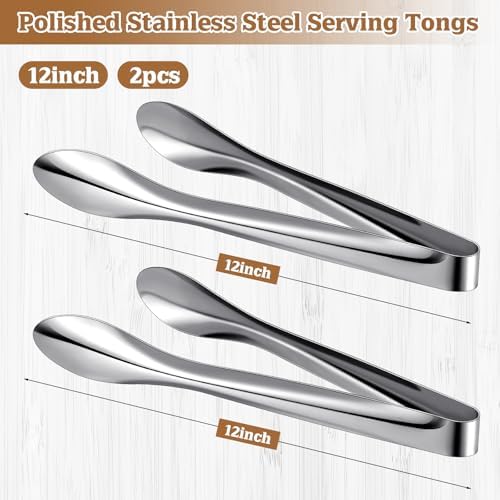2 Pack Silver Polished Serving Tongs 12 Inch - Image 3