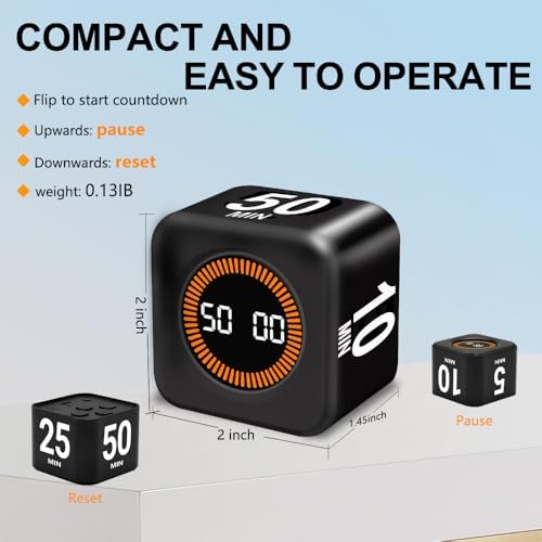 Visual Rotating Timer with 5, 25 50 Minutes Preset, Desk Cube Count Down/up - Image 3