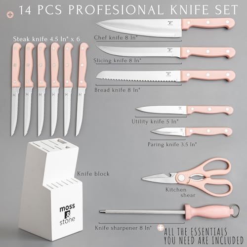 Moss & Stone Pink 14 Pcs Kitchen Knife Set - Image 2