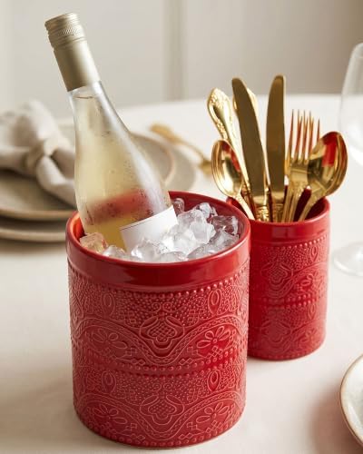 FUN ELEMENTS Kitchen Utensil Holder, 7.2+5.5" Super Large Utensil Crock Heavy - Image 4