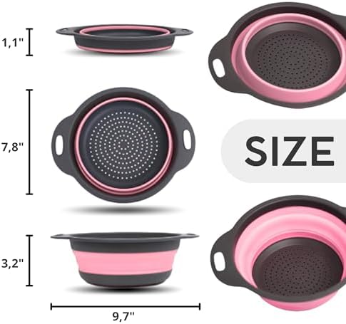 Pink Round Silicone Colander Collapsible – Foldable Kitchen Strainer Small - Image 2