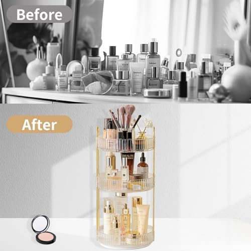 Asayuee 360 Rotating Makeup Organizer, 3 Tier Large Capacity Make Up Organizers - Image 5