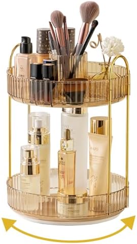 Asayuee 360 Rotating Makeup Organizer, 2 Tier Large Capacity Make Up Organizers by Asayuee