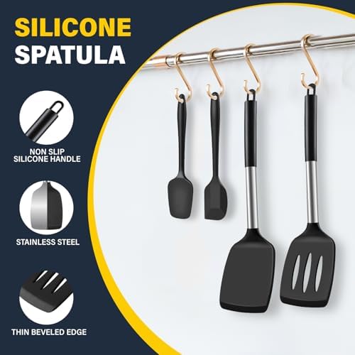 Silicone Spatula Set, Heat Resistant Solid & Slotted Turner - Image 6
