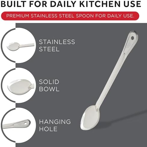 Winco 15" Stainless Steel Basting Solid Spoon - Image 5