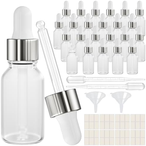 PrettyCare 24 pcs，Eye Dropper Bottle 0.5 oz（ 15 ml Frosted Glass Bottles by PrettyCare
