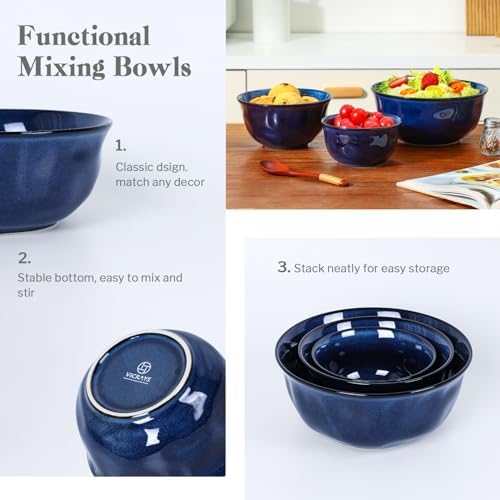 vicrays Ceramic Mixing Serving Bowl Set: Nesting Stoneware Kitchen Decorative - Image 3