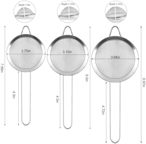 3 Pack Fine Mesh Strainer, Small Stainless Steel Sieves - Image 2