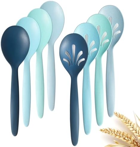 8 Pack 10" Large Reusable Plastic Wheat Straw Serving Spoon Set, 4 Serving by RayPard