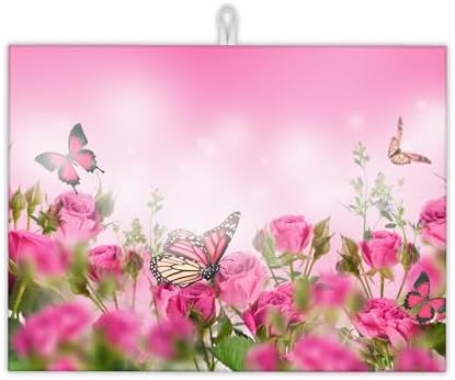 Pink Roses Flowers Dish Drying Mat by UIUPRO