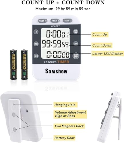 Samshow Digital Kitchen Timer, 3 Channels - Image 6