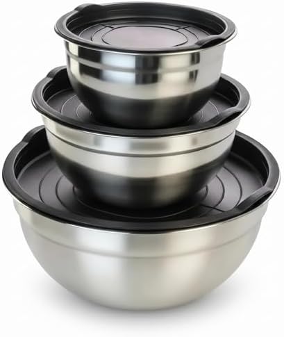 Mixing Bowls with Lids Set of 3, Stainless Steel Nesting Bowls, 1.5/2.5/5 QT by Unknown